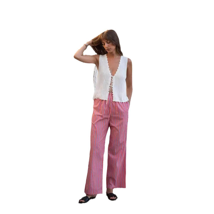Damen casual comfortable sleep pants made of lightweight cotton fabric with elegant stripes Mirla-Eva Jonsson