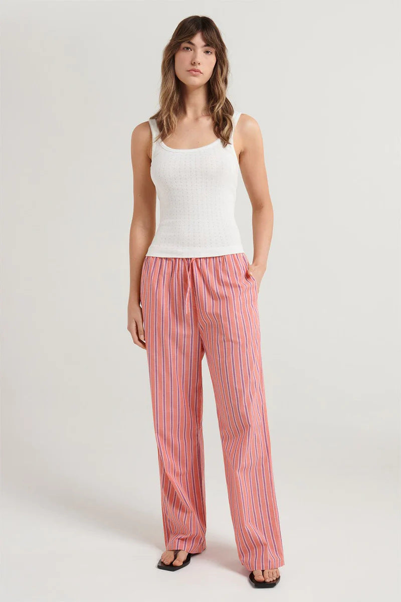 Damen casual comfortable sleep pants made of lightweight cotton fabric with elegant stripes Mirla-Eva Jonsson