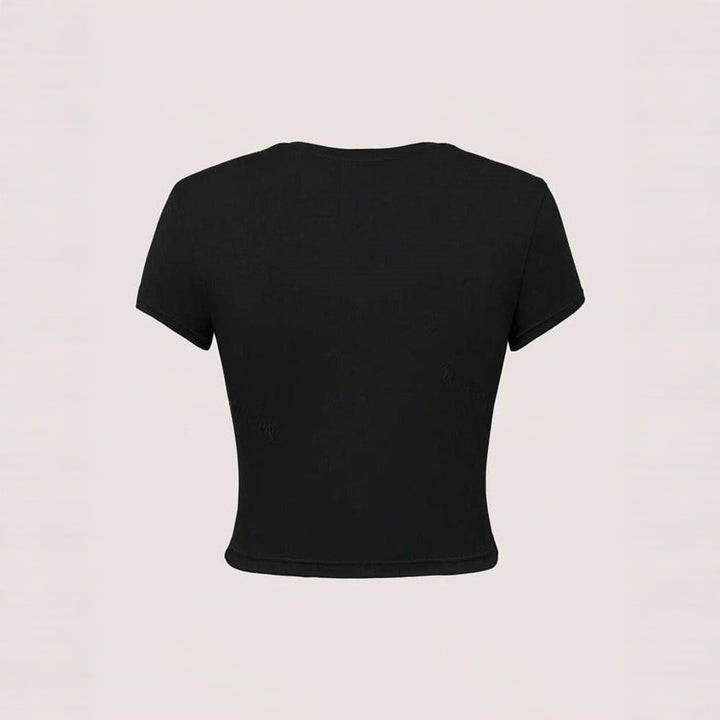 Damen casual crop t-shirt med kreativ grafikdesign Mirla-Eva Jonsson