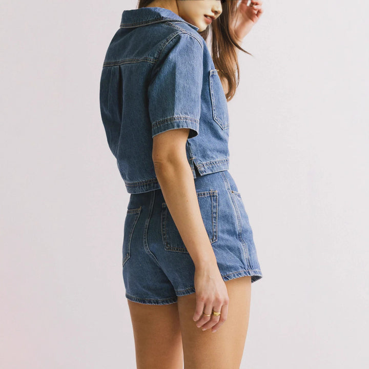 Damen casual denim short jacket set with matching skirt Mirla-Eva Jonsson