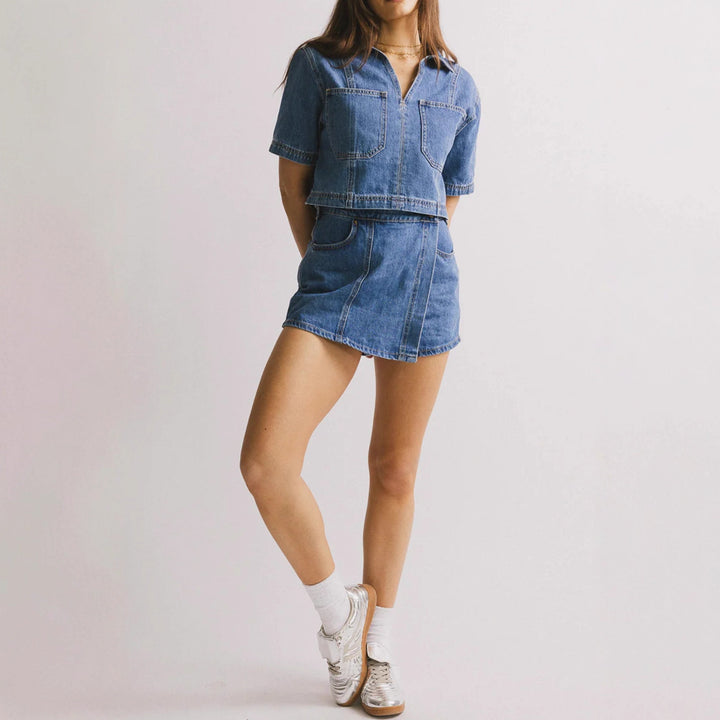 Damen casual denim short jacket set with matching skirt Mirla-Eva Jonsson