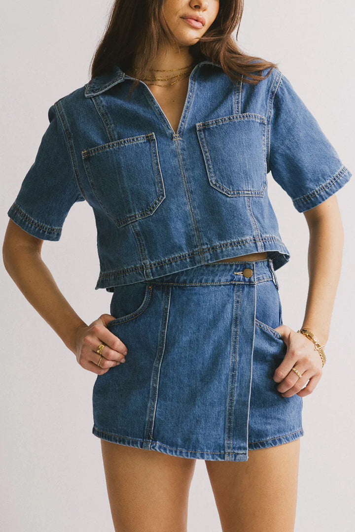 Damen casual denim short jacket set with matching skirt Mirla-Eva Jonsson