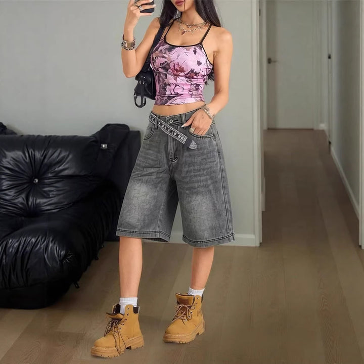 Damen casual denim shorts with high waist and wide fit Mirla-Eva Jonsson