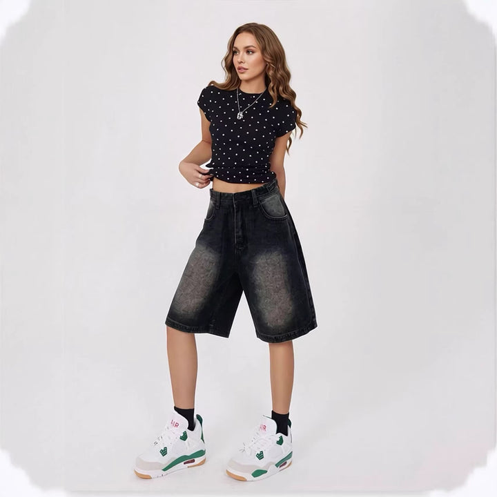 Damen casual denim shorts with high waist and wide fit Mirla-Eva Jonsson