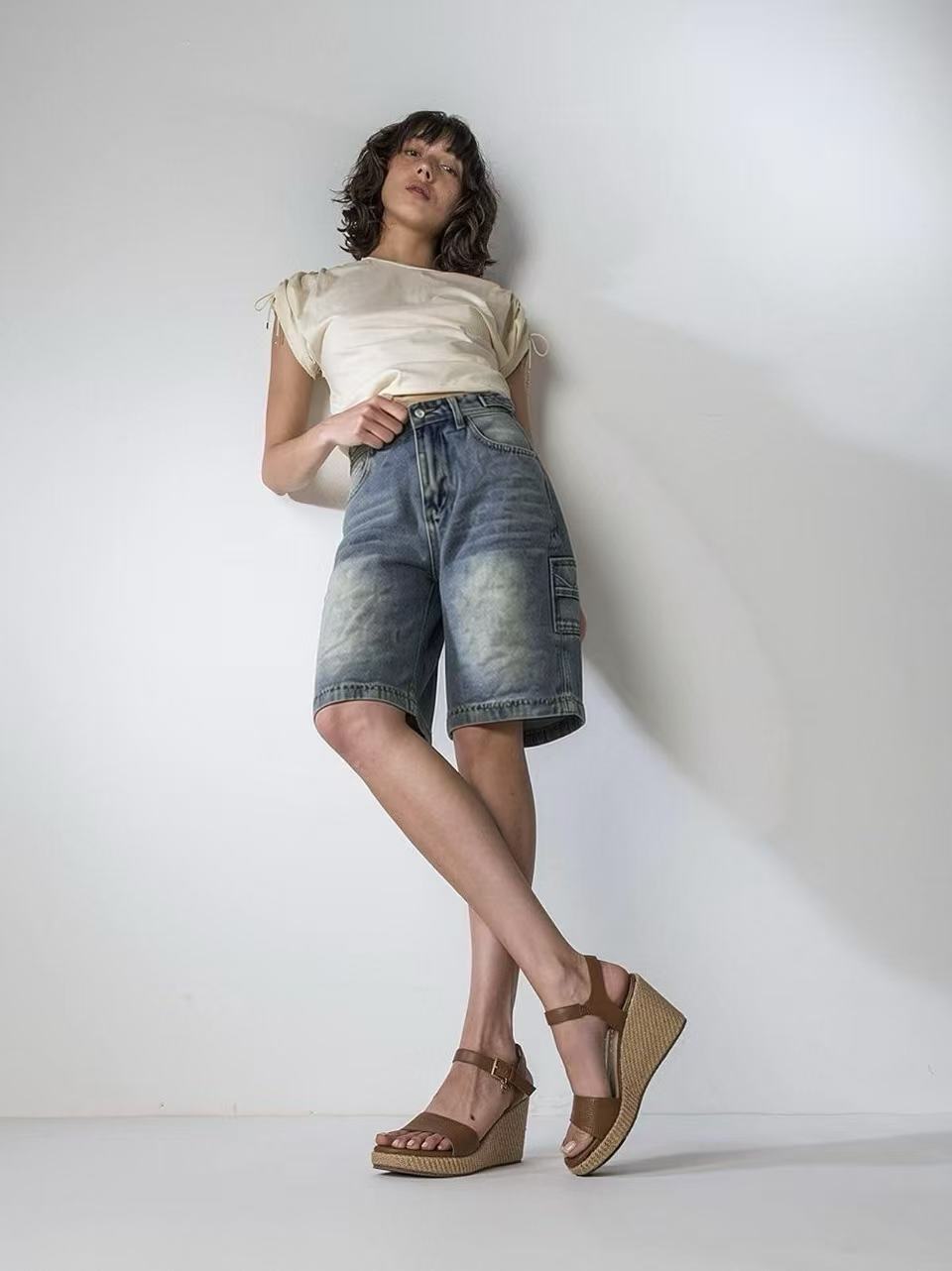 Damen casual denim shorts with high waist and wide fit Mirla-Eva Jonsson
