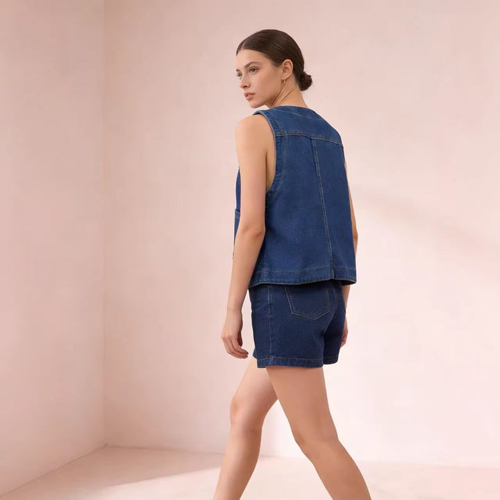Damen casual denim vest with button details and patch pockets Mirla-Eva Jonsson
