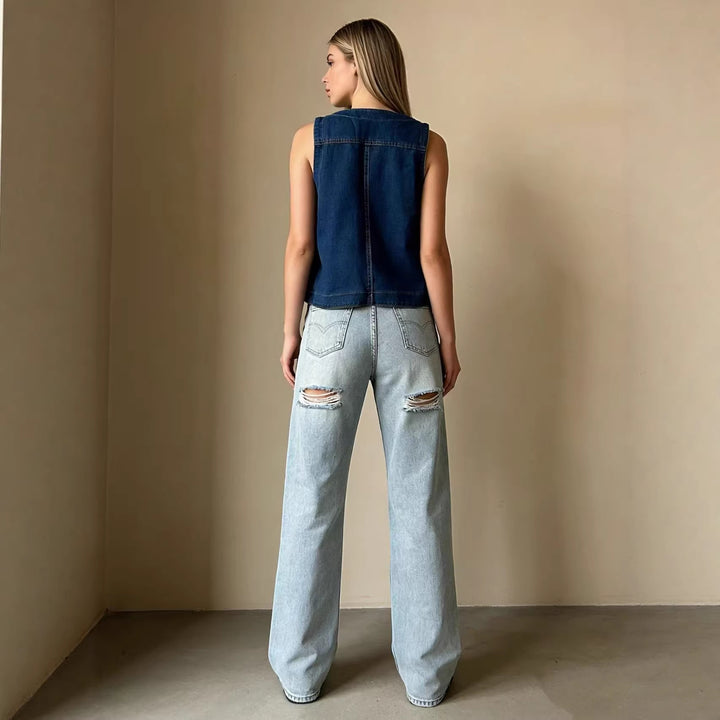 Damen casual denim vest with button details and patch pockets Mirla-Eva Jonsson
