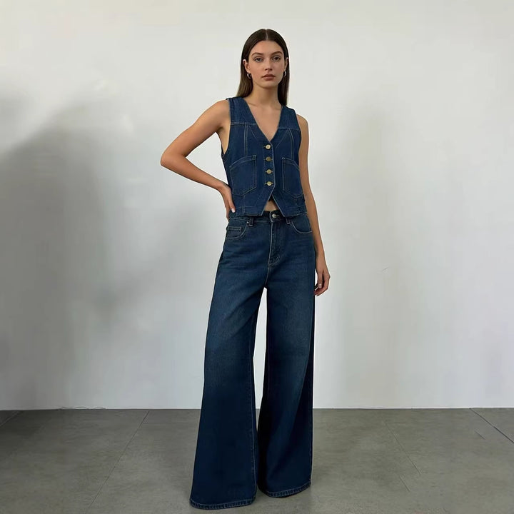 Damen casual denim vest with button details and patch pockets Mirla-Eva Jonsson