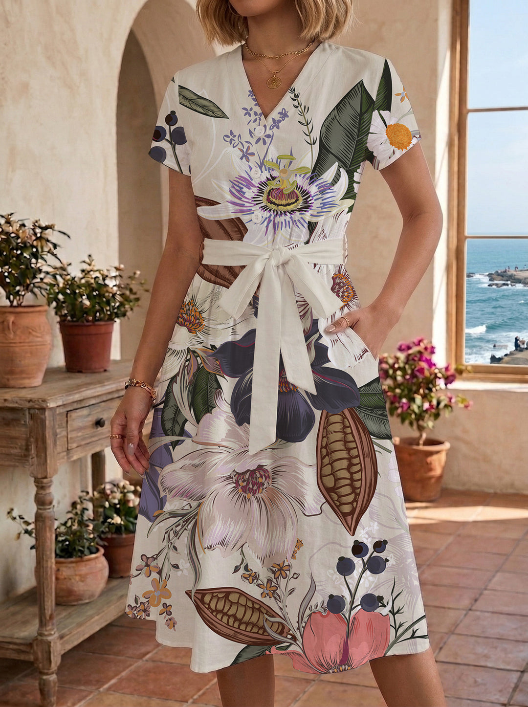 Damen casual dress with modern leopard print and adjustable belt Mirla-Eva Jonsson