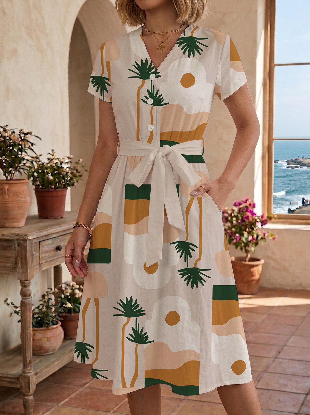 Damen casual dress with modern leopard print and adjustable belt Mirla-Eva Jonsson