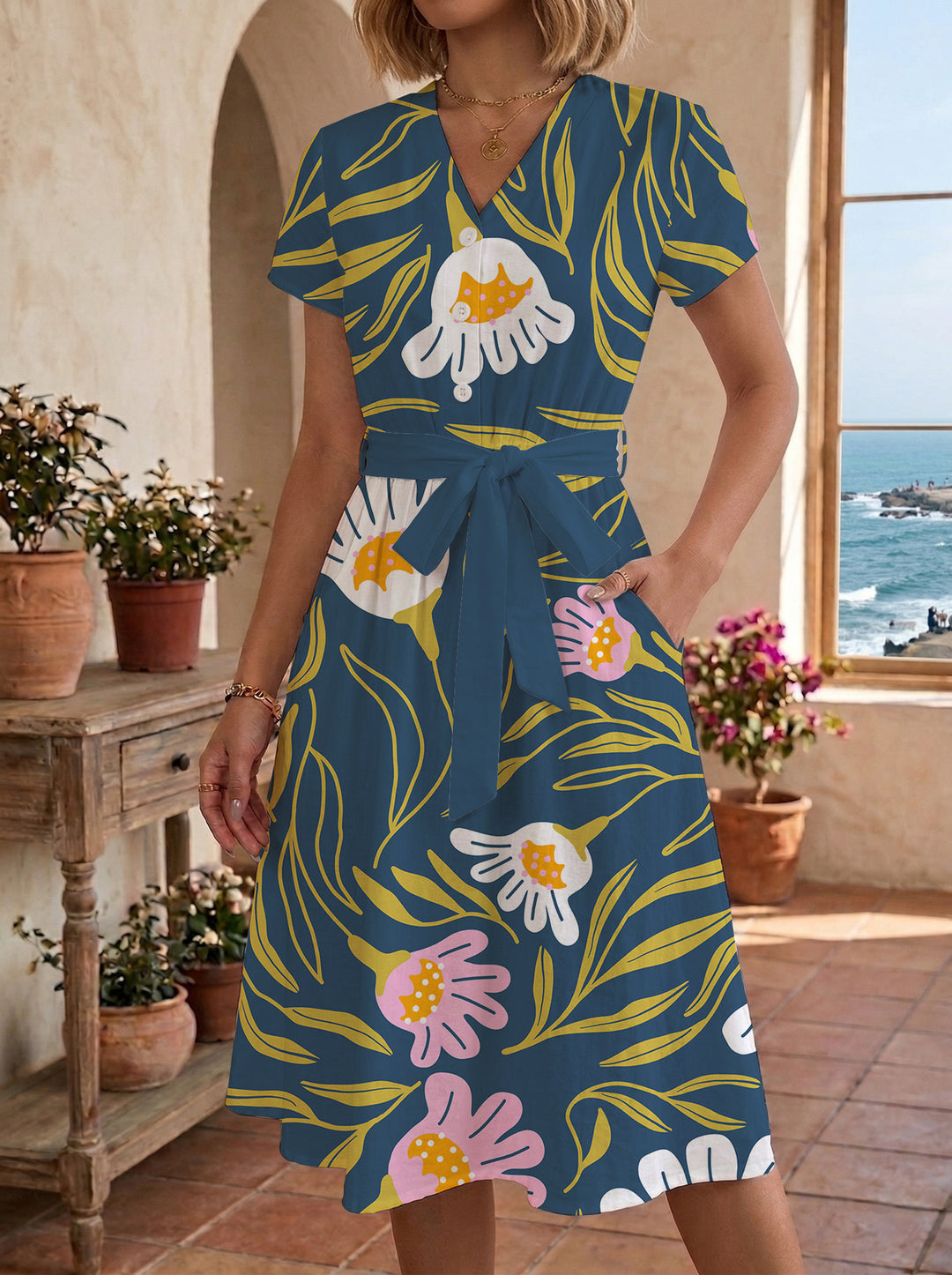 Damen casual dress with modern leopard print and adjustable belt Mirla-Eva Jonsson