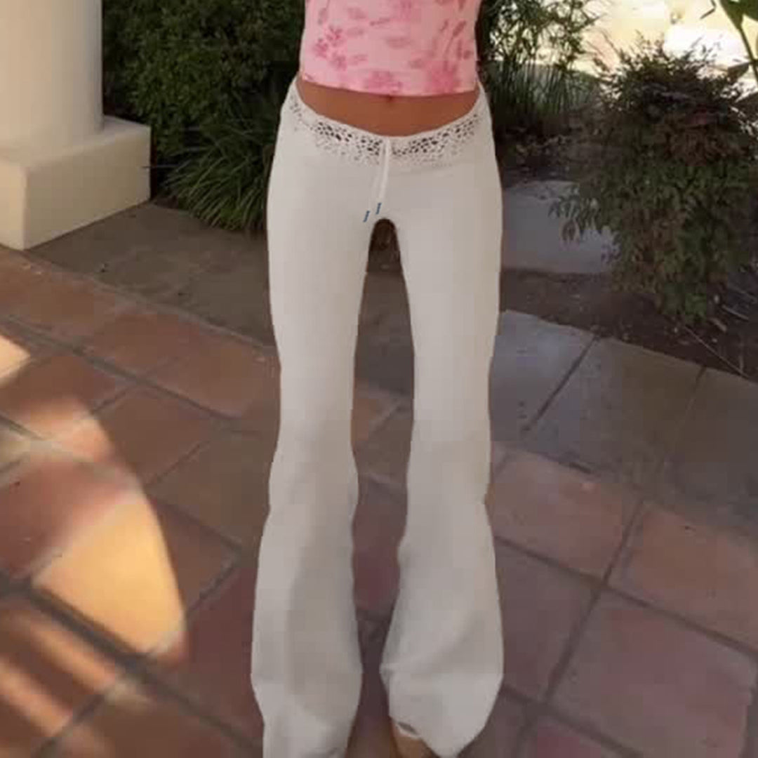 Damen casual flared lounge pants with adjustable waistband and lace accents Mirla-Eva Jonsson