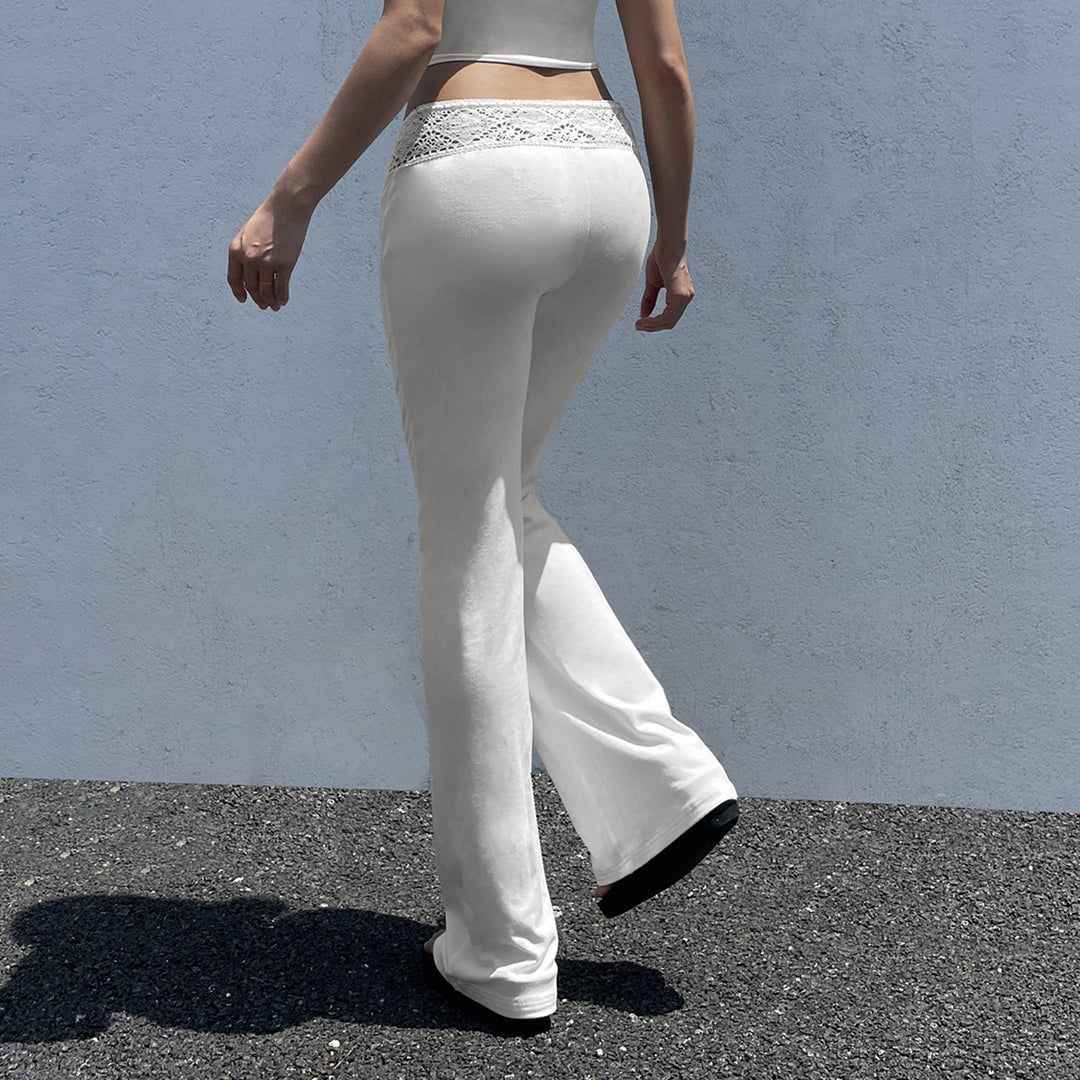 Damen casual flared lounge pants with adjustable waistband and lace accents Mirla-Eva Jonsson