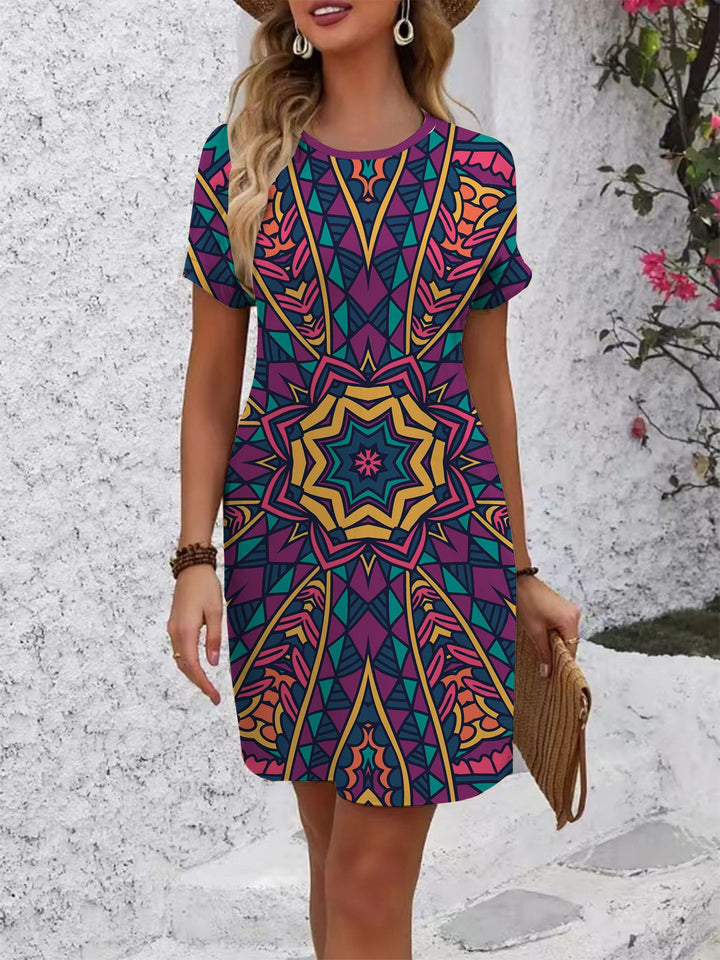Damen casual flower dress with round neck and loose fit Mirla-Eva Jonsson