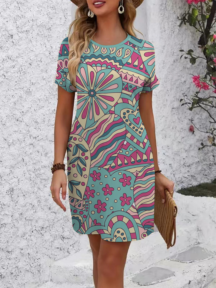 Damen casual flower dress with round neck and loose fit Mirla-Eva Jonsson