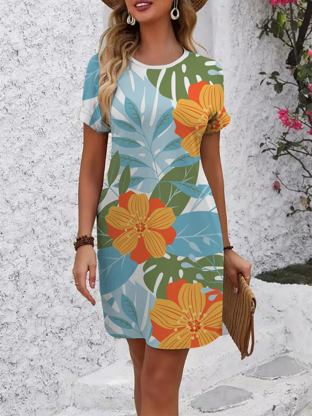Damen casual flower dress with round neck and loose fit Mirla-Eva Jonsson