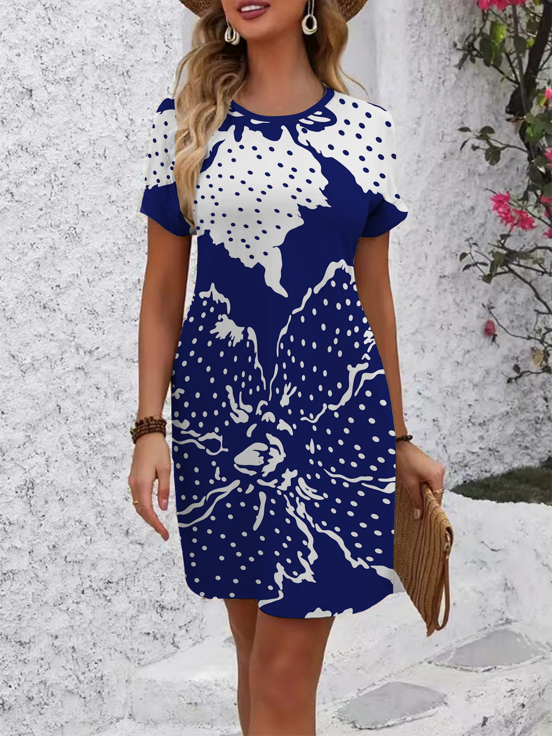 Damen casual flower dress with round neck and loose fit Mirla-Eva Jonsson