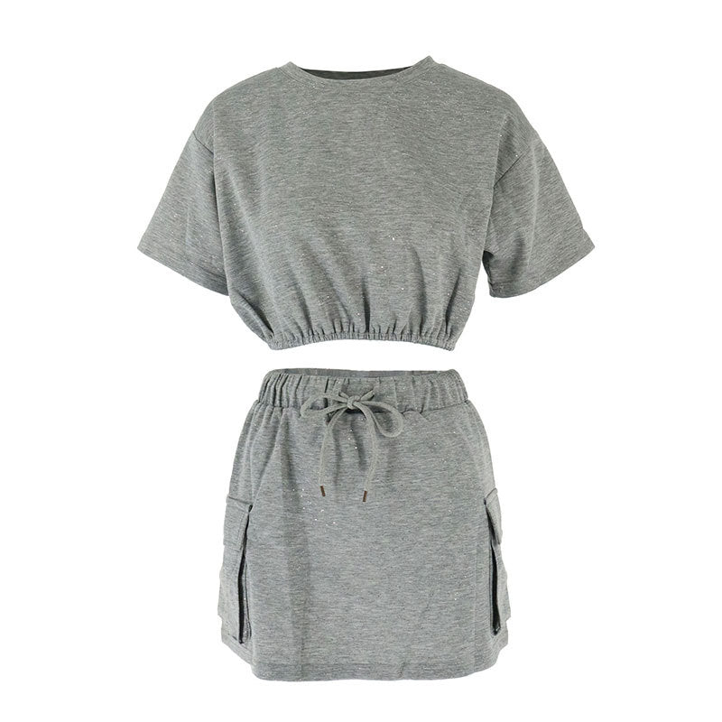 Damen casual fritids-set med cropped T-shirt och kjol Mirla-Eva Jonsson