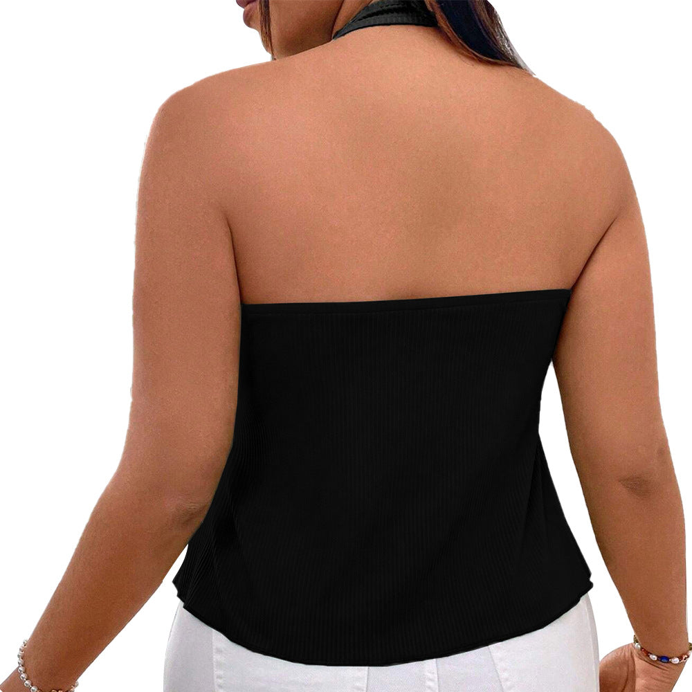 Damen casual halter top with deep V-neck and tie belt Mirla-Eva Jonsson
