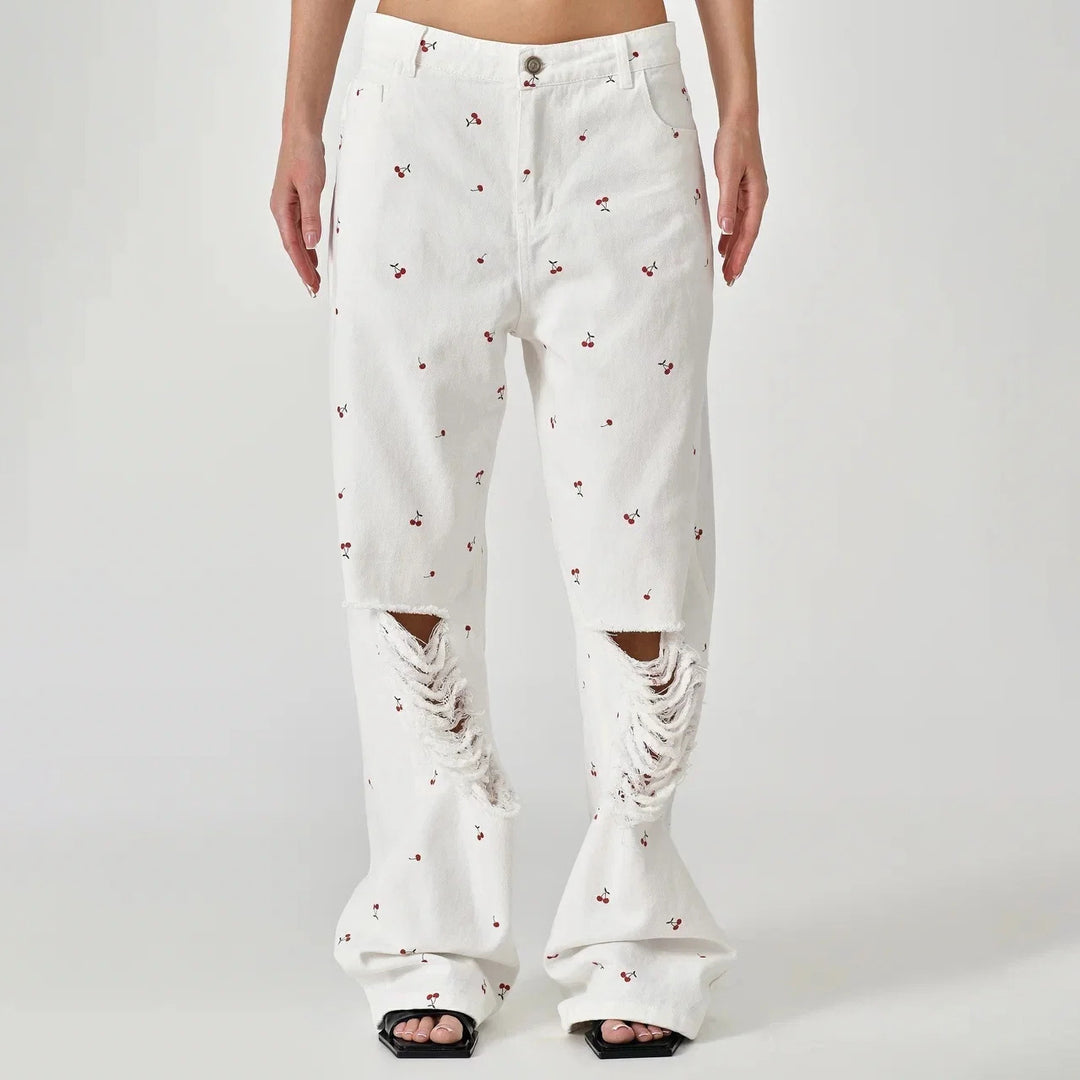 Damen casual high-waist jeans med stiliga destroyed-detaljer Mirla-Eva Jonsson