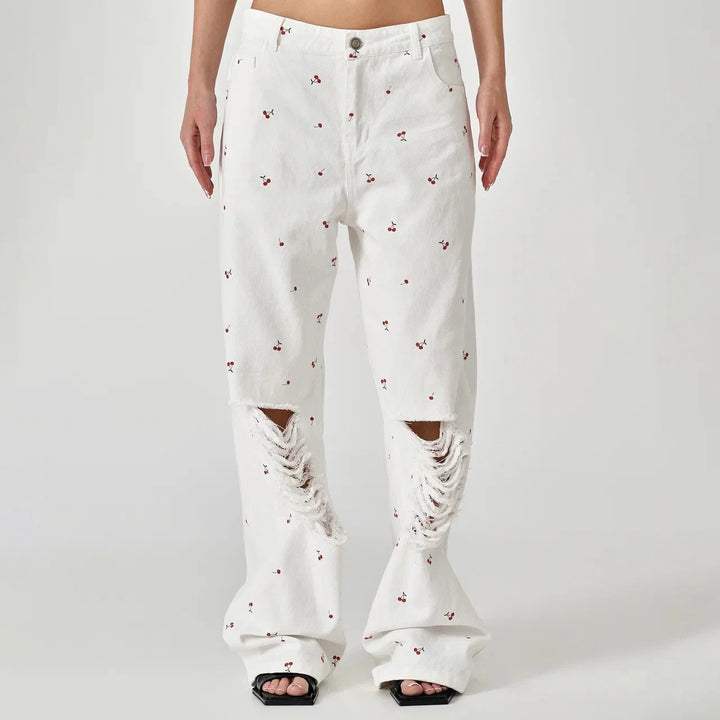 Damen casual high-waist jeans med stiliga destroyed-detaljer Mirla-Eva Jonsson