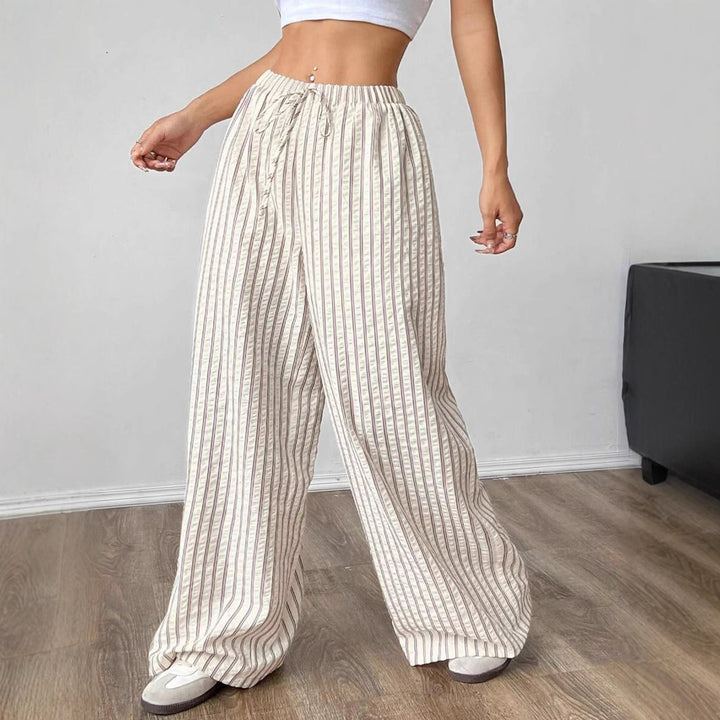 Damen casual high-waisted trousers in striped design Mirla-Eva Jonsson