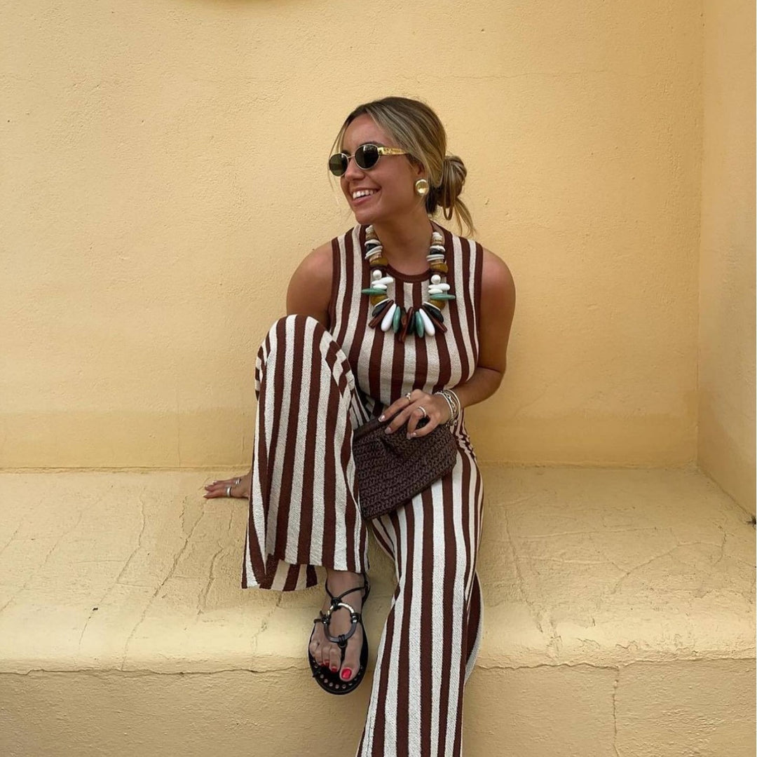 Damen casual jumpsuit med randigt mönster och hög midja Mirla-Eva Jonsson