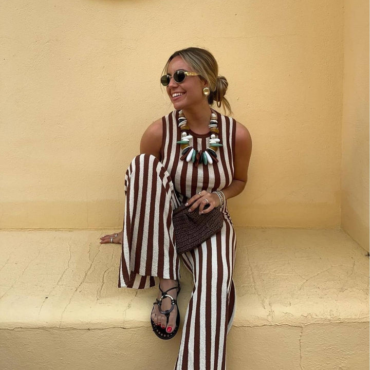 Damen casual jumpsuit med randigt mönster och hög midja Mirla-Eva Jonsson