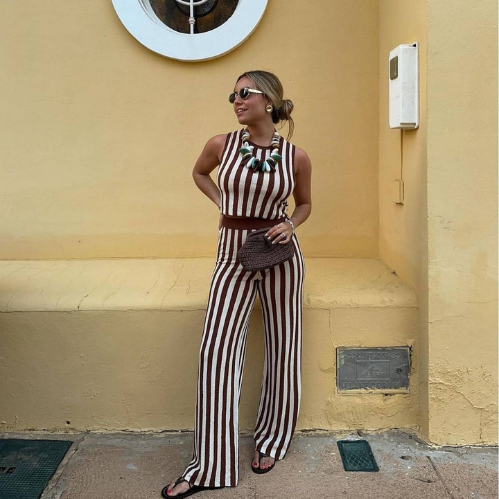 Damen casual jumpsuit med randigt mönster och hög midja Mirla-Eva Jonsson