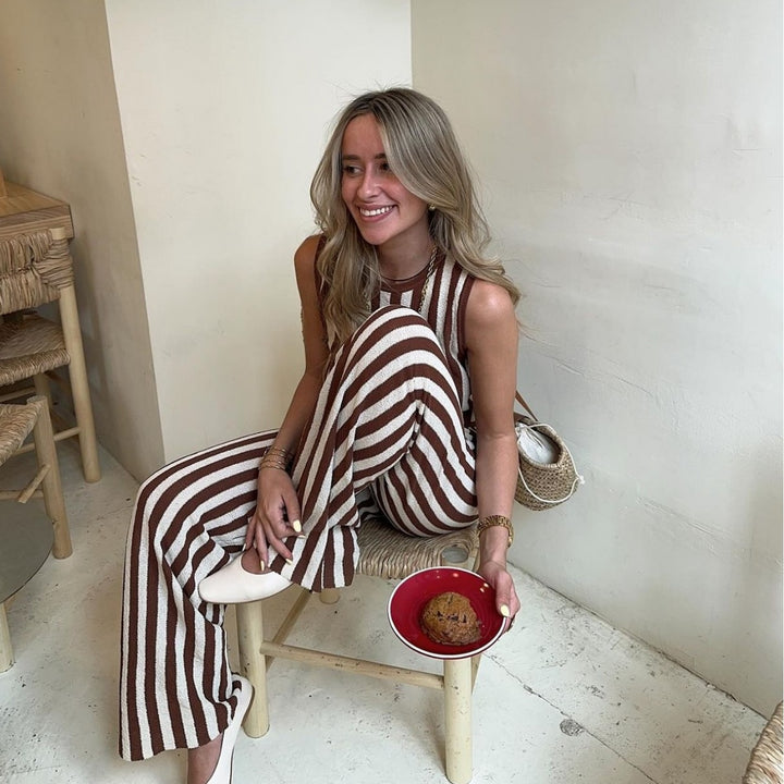 Damen casual jumpsuit med randigt mönster och hög midja Mirla-Eva Jonsson