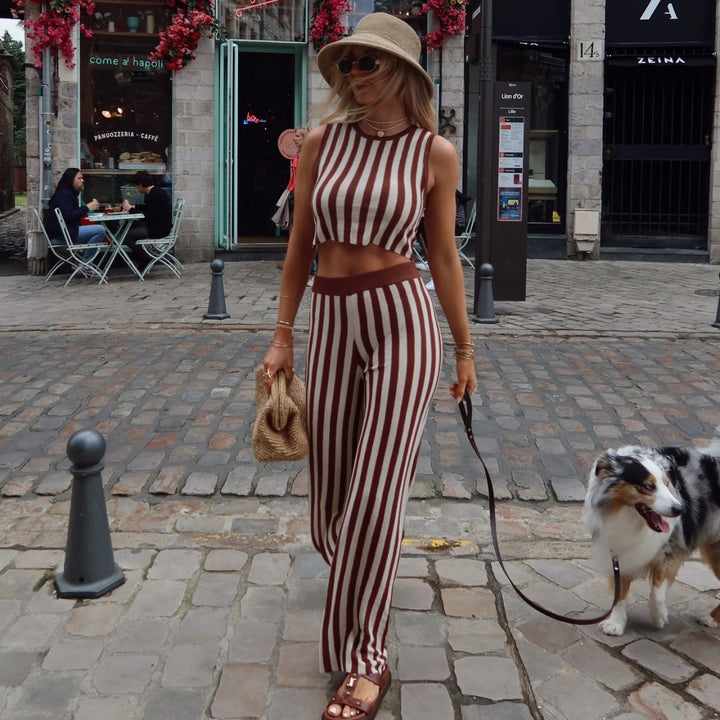 Damen casual jumpsuit med randigt mönster och hög midja Mirla-Eva Jonsson