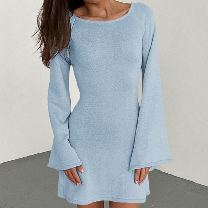 Damen casual knitted dress with wide sleeves and round neckline Mirla-Eva Jonsson