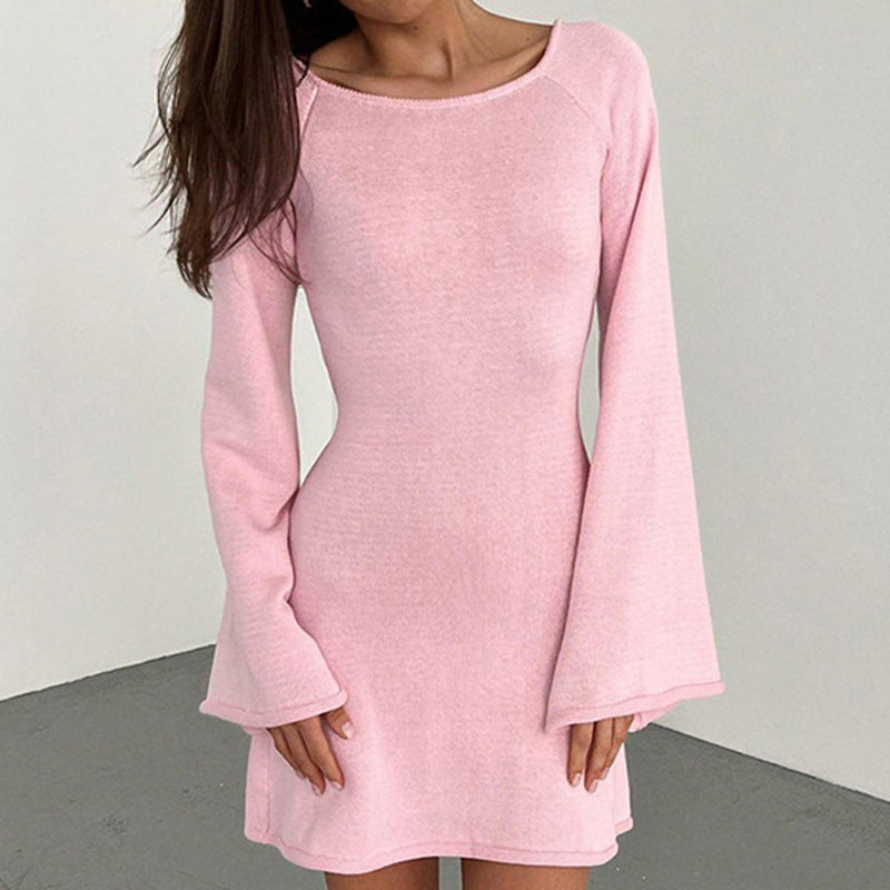 Damen casual knitted dress with wide sleeves and round neckline Mirla-Eva Jonsson