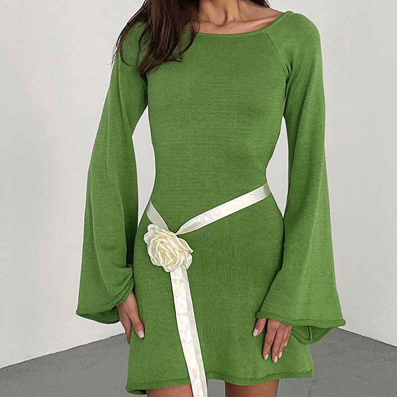 Damen casual knitted dress with wide sleeves and round neckline Mirla-Eva Jonsson