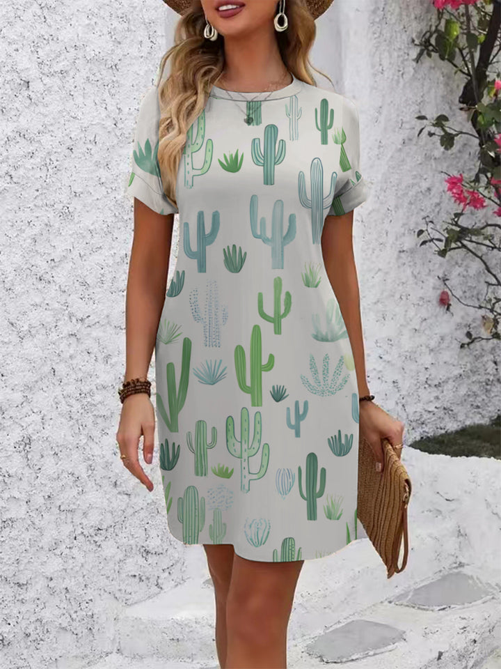 Damen casual kortärmad klänning med blommiga motiv och bekväm passform Mirla-Eva Jonsson
