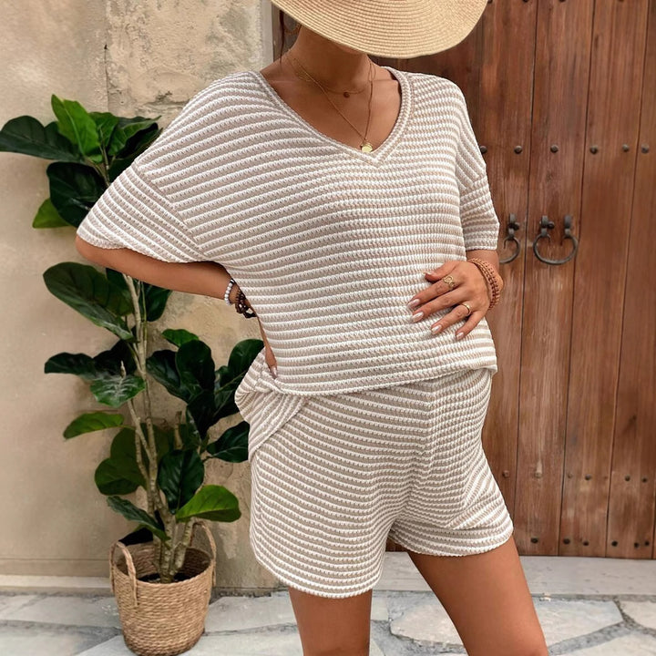 Damen casual kortärmad set med randig design Mirla-Eva Jonsson