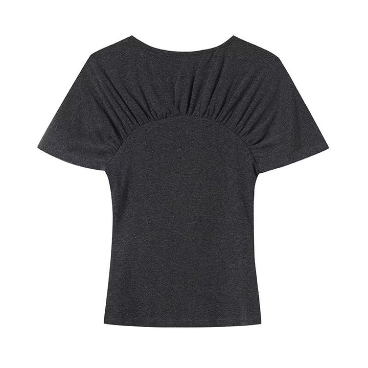 Damen casual kortärmad t-shirt med rynkning och grafisk tryck Mirla-Eva Jonsson
