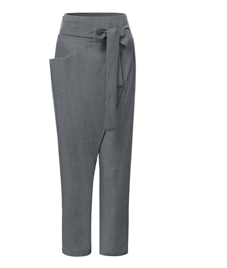 Damen casual linen harem pants with wrap look and elastic waistband Mirla-Eva Jonsson