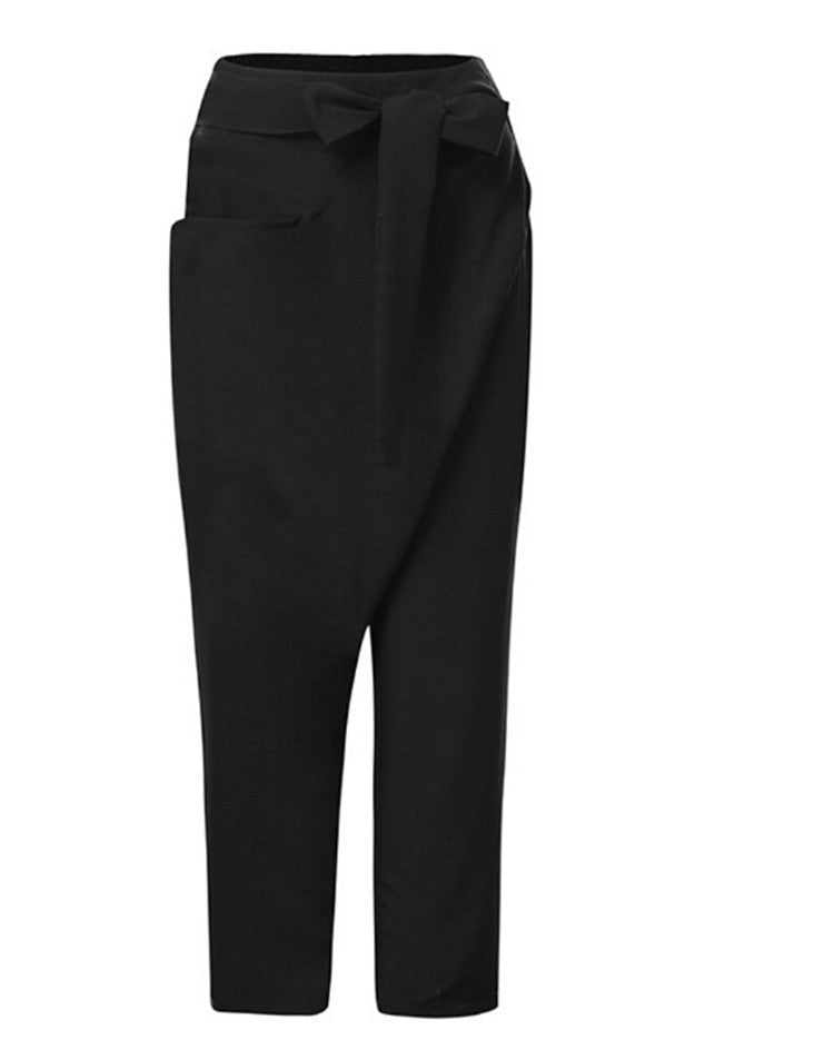 Damen casual linen harem pants with wrap look and elastic waistband Mirla-Eva Jonsson