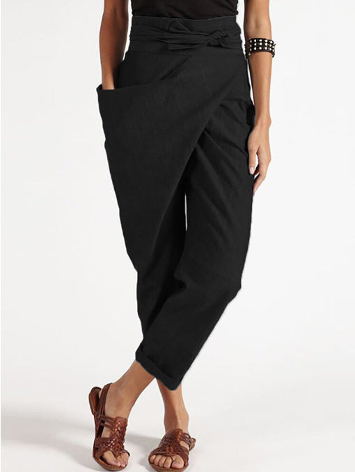 Damen casual linen harem pants with wrap look and elastic waistband Mirla-Eva Jonsson