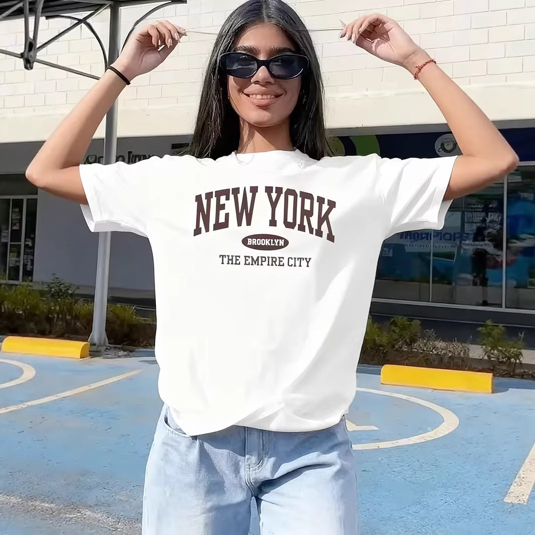 Damen casual oversized T-shirt mit New York Schriftzug Mirla-Eva Jonsson