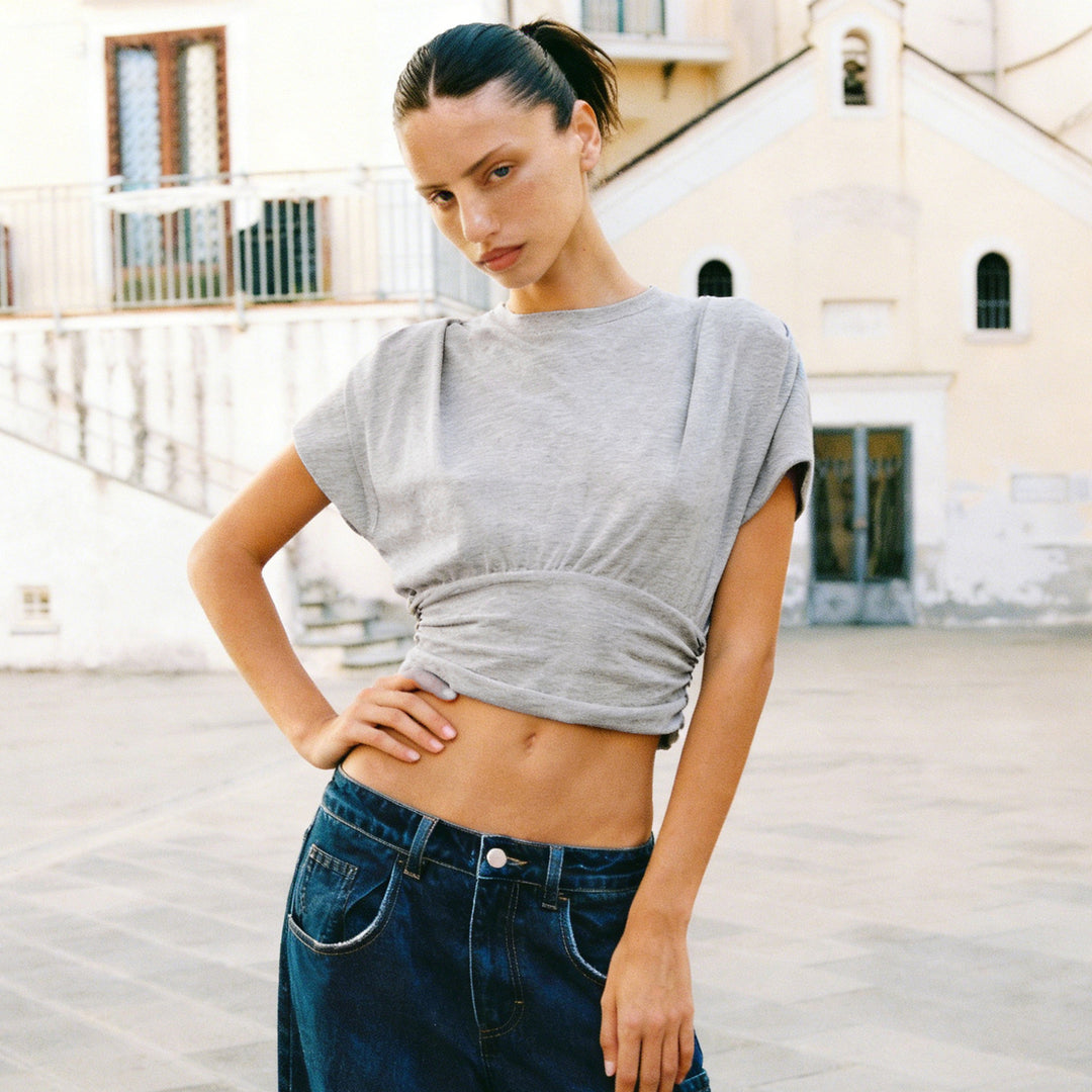 Damen casual oversized T-shirt with elastic waistband and gathering Mirla-Eva Jonsson