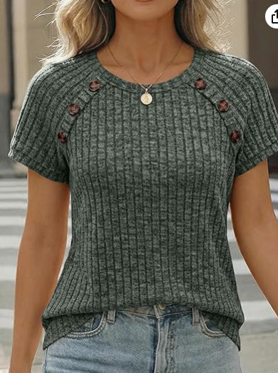 Damen casual ribbed knit t-shirt with buttons Mirla-Eva Jonsson