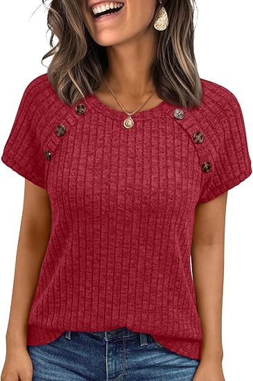 Damen casual ribbed knit t-shirt with buttons Mirla-Eva Jonsson