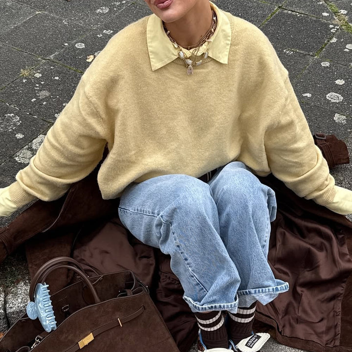 Damen casual rundhals tröja i mjuk bomullsblandning Mirla-Eva Jonsson