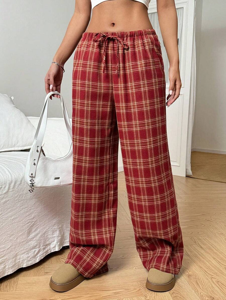 Damen casual rutiga byxor med elastisk midja och dragsko Mirla-Eva Jonsson