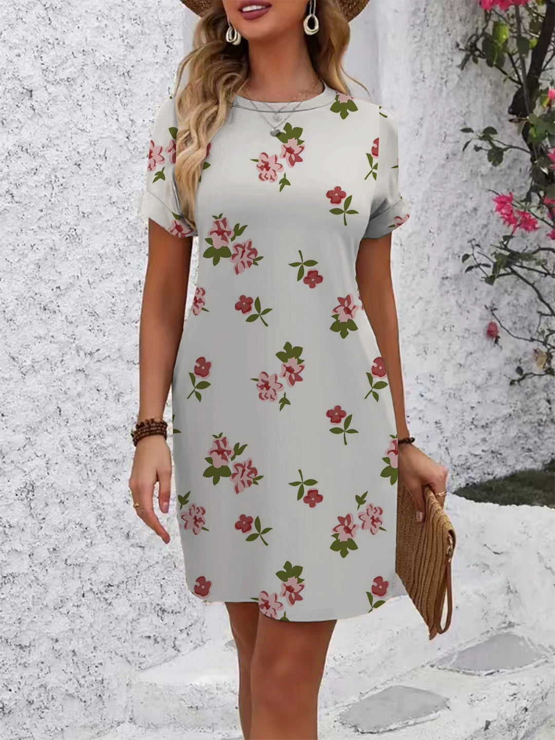 Damen casual short sleeve dress with modern houndstooth pattern and comfortable fit Mirla-Eva Jonsson