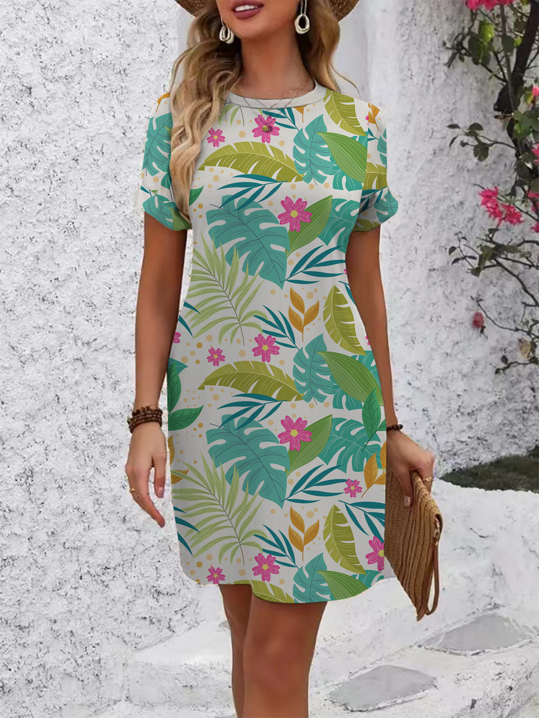 Damen casual short sleeve dress with modern houndstooth pattern and comfortable fit Mirla-Eva Jonsson