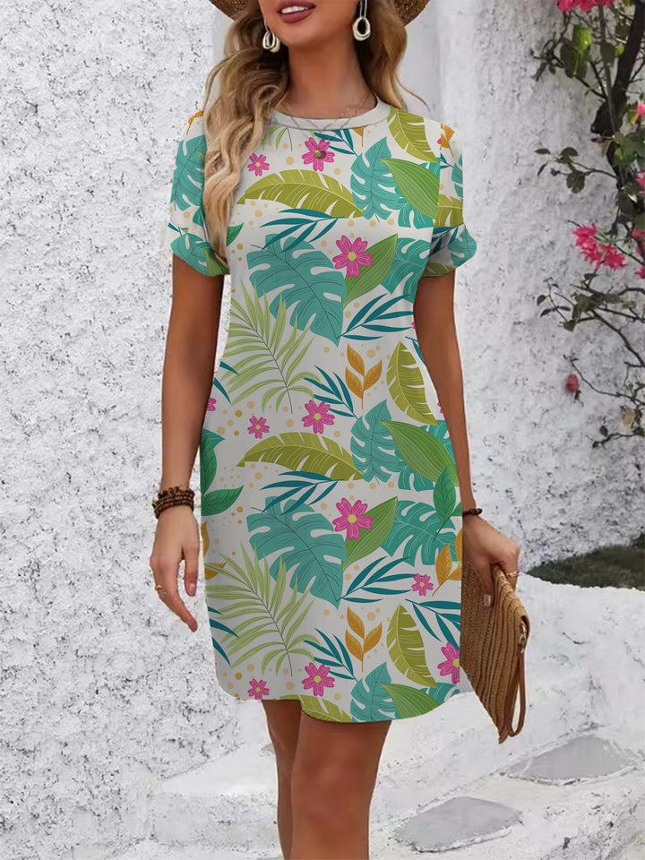 Damen casual short sleeve dress with modern houndstooth pattern and comfortable fit Mirla-Eva Jonsson