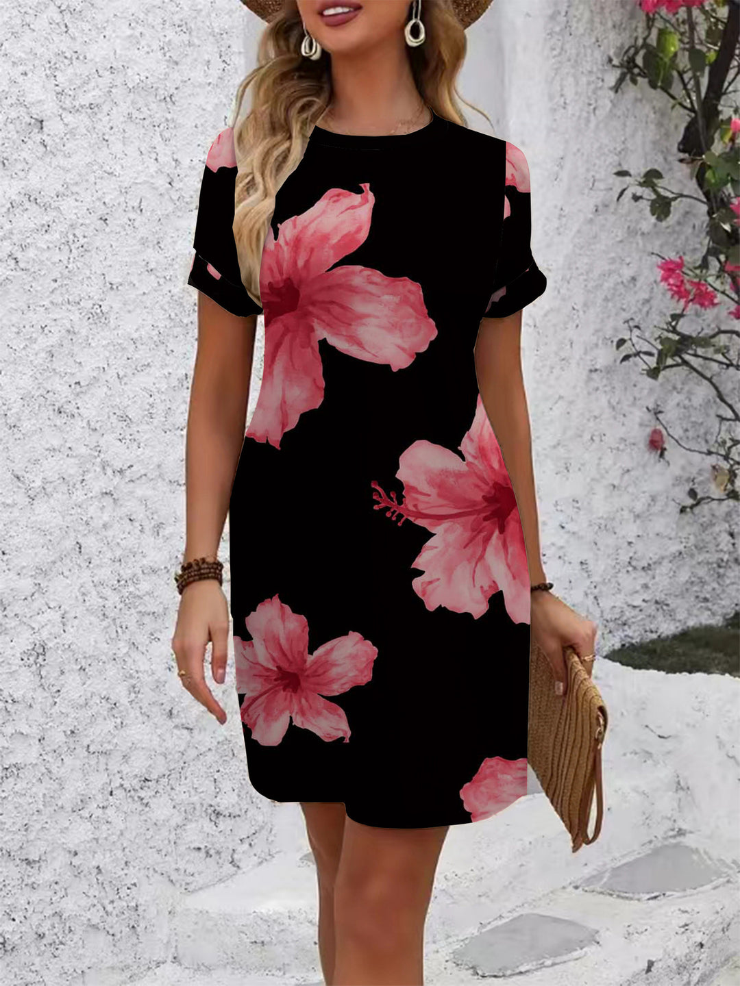 Damen casual short sleeve dress with modern houndstooth pattern and comfortable fit Mirla-Eva Jonsson